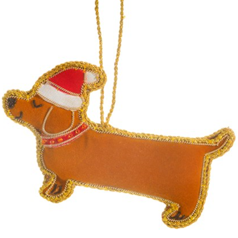 Zari Sausage Dog Embroidered Hanging Christmas Decoration | Happy Piranha